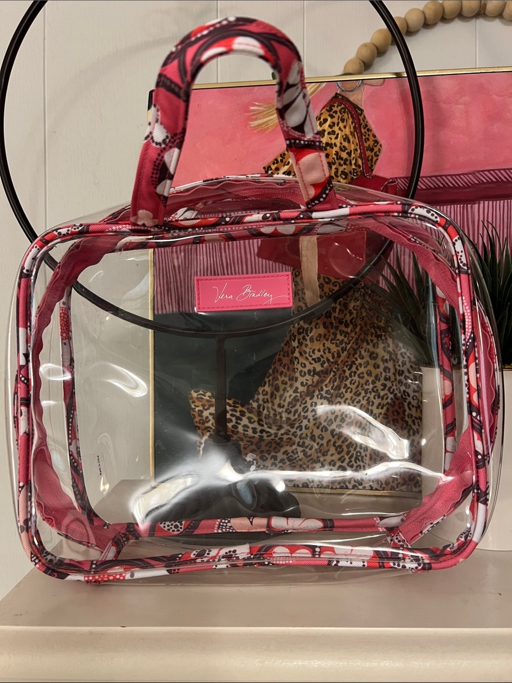 Vera Bradley Clear Cosmetic Tote with Pink Floral Trim